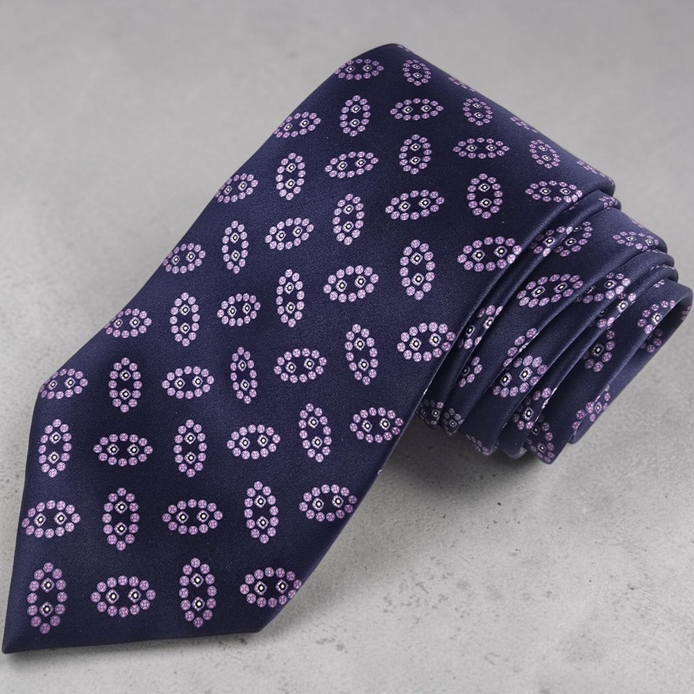Mens Navy Blue Purple Medallion Geometric Polyester Necktie XL 62 x 3.85 Italy